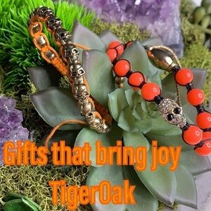 Skull punk rock accessories skinny pink orange Bead Bracelet Set adjustable